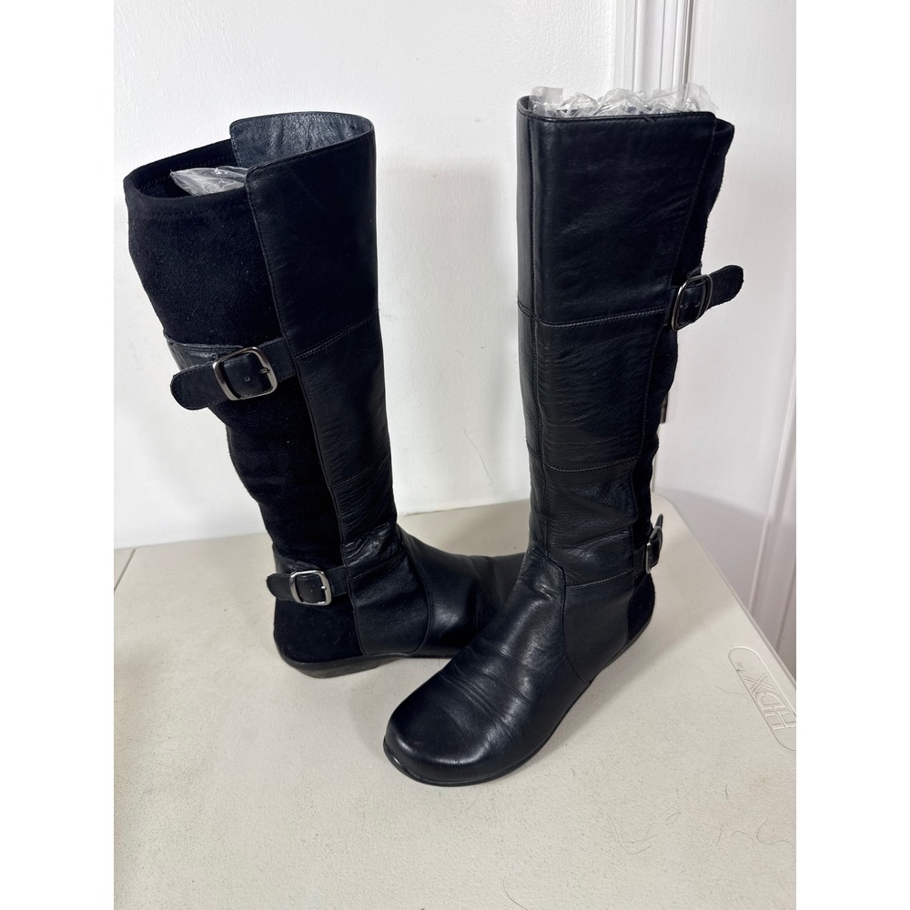 Dansko Black Leather Suede Tall Knee High comfortable buckl Boots Women size 38